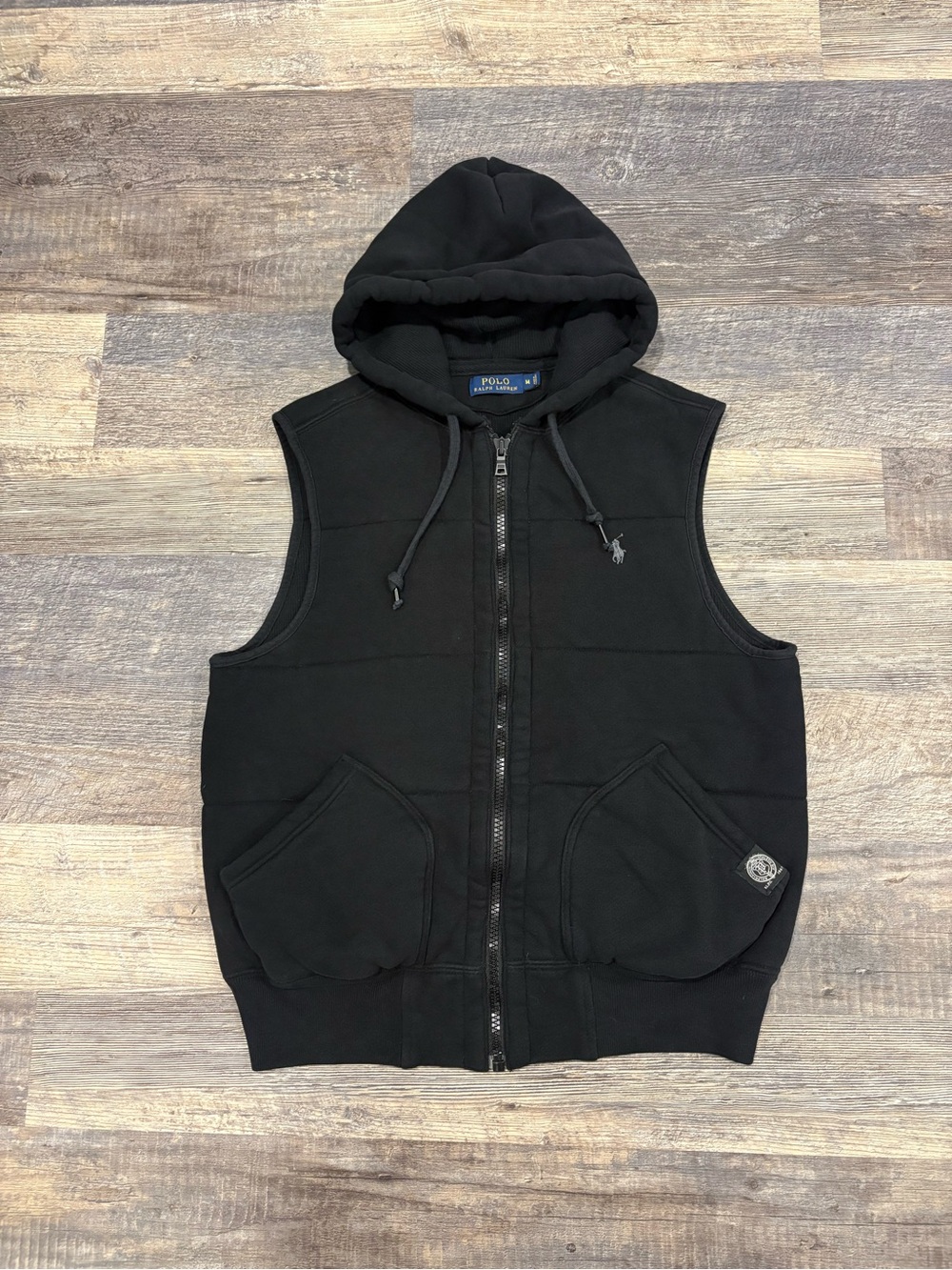 Polo by Ralph Lauren Black Hooded Sleeveless Fleece Vest